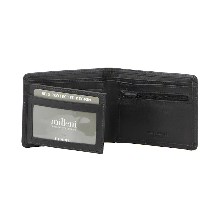 Milleni Kenzo Men's Leather RFID Wallet Black Black