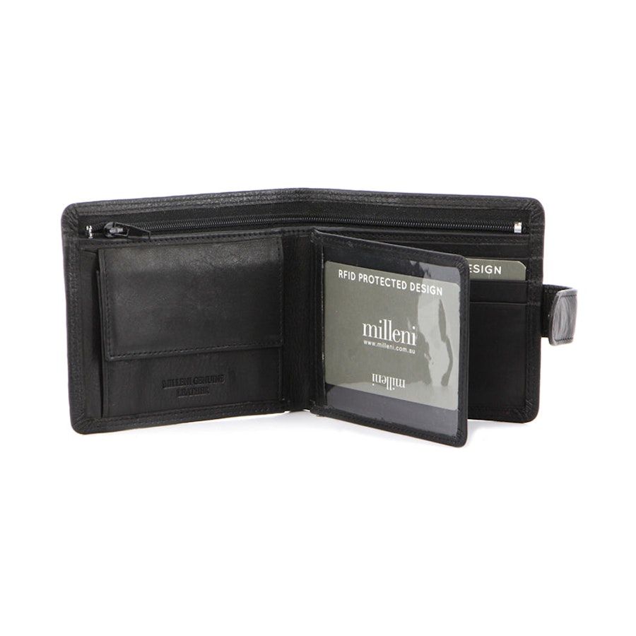 Milleni Emerson Men's Leather RFID Wallet Black Black