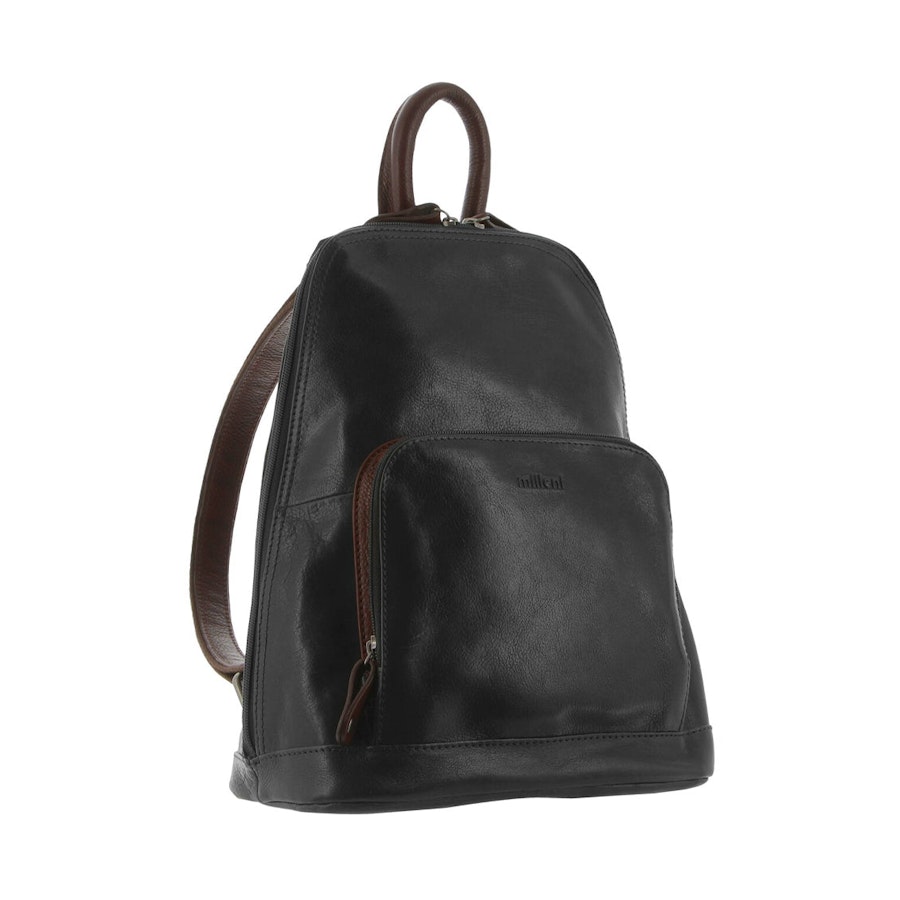 Milleni Anya Women's Leather Twin Zip Backpack Black/Chestnut Black/Chestnut