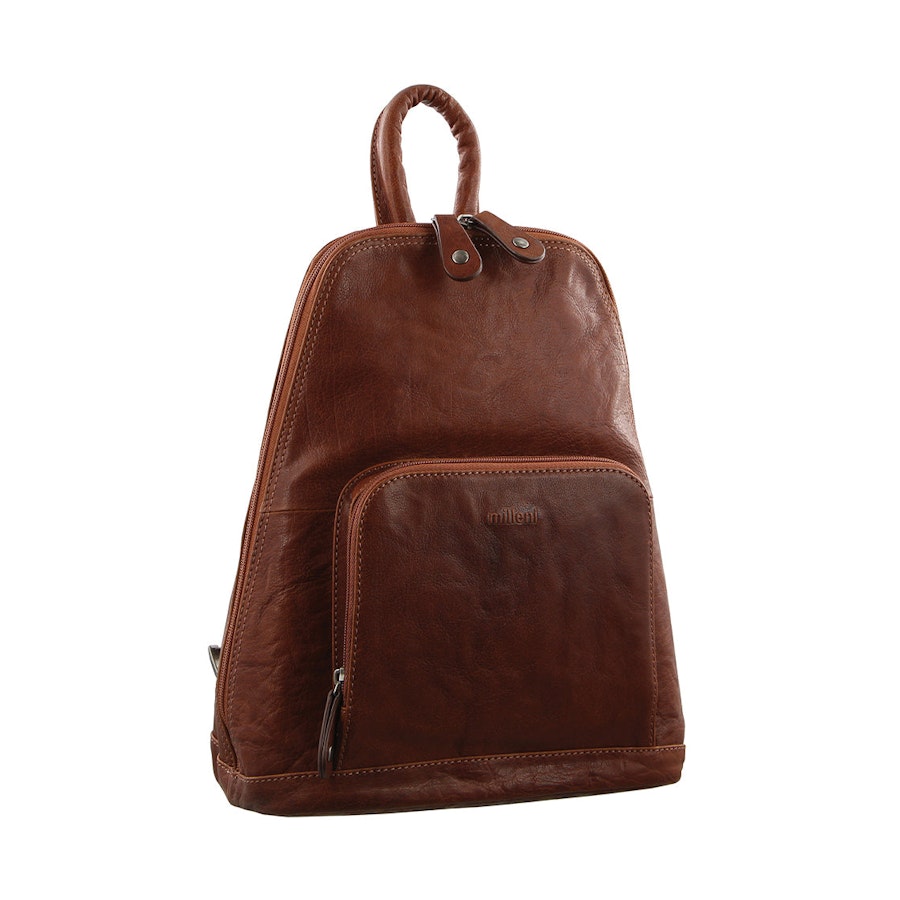 Milleni Anya Women's Leather Twin Zip Backpack Chestnut Chestnut