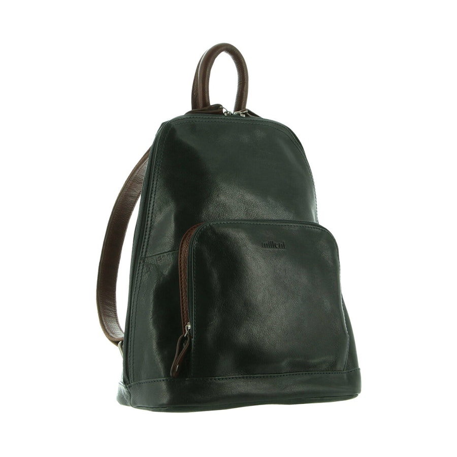 Milleni Anya Women's Leather Twin Zip Backpack Emerald/Chestnut Emerald/Chestnut