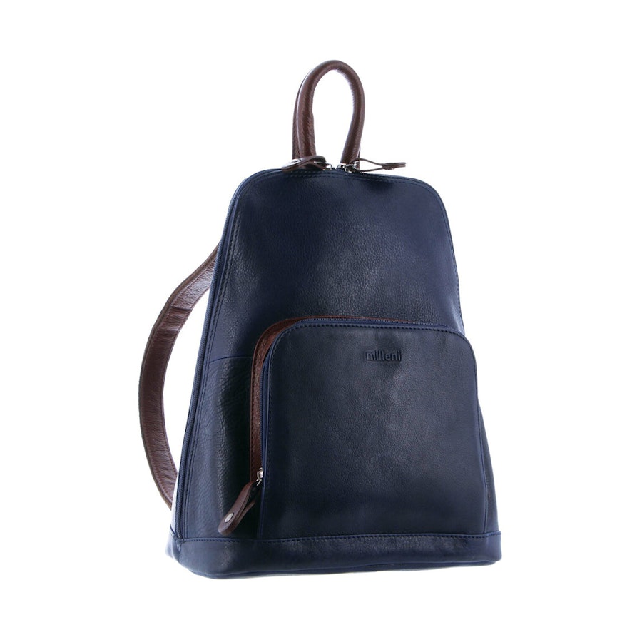 Milleni Anya Women's Leather Twin Zip Backpack Indigo/Chestnut Indigo/Chestnut