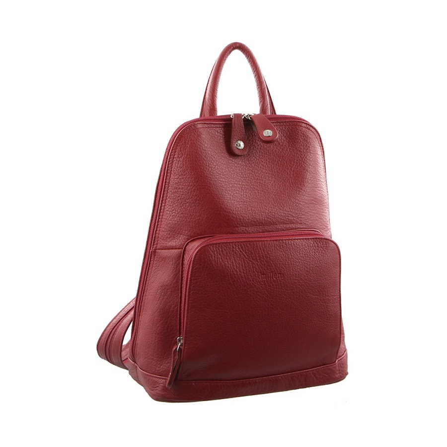 Milleni Anya Women's Leather Twin Zip Backpack Red Red