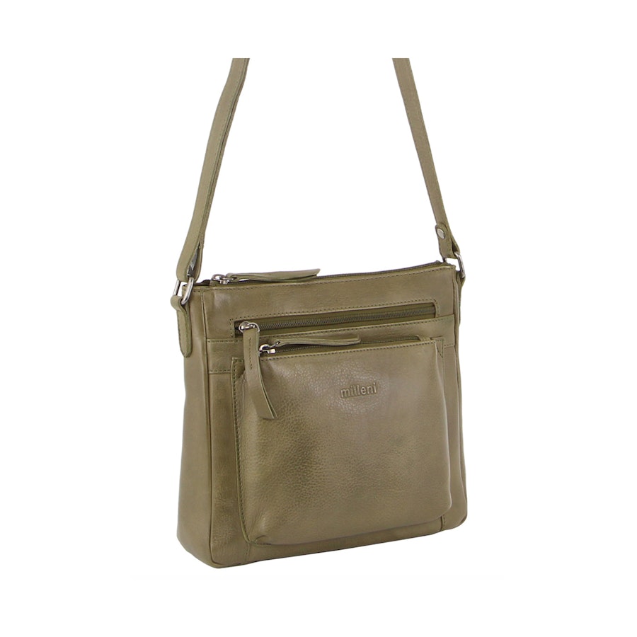 Milleni Marie Women's Leather Crossbody Bag Olive Olive