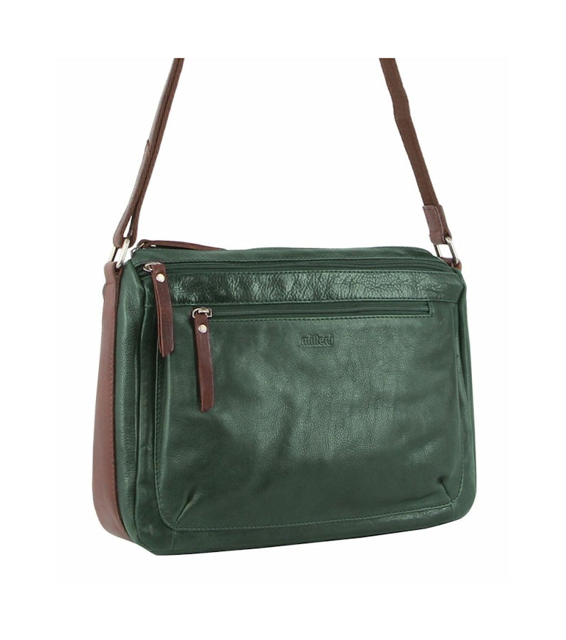 Milleni Caroline Women's Leather Crossbody Bag Emerald/Chestnut Emerald/Chestnut