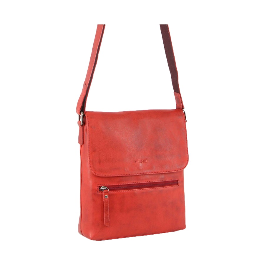 Milleni Leona Women's Leather Crossbody Bag Red Red