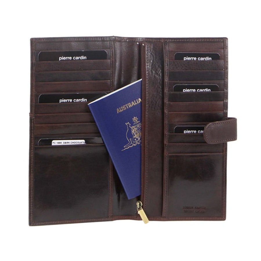Pierre Cardin Chandler Italian Leather Passport RFID Wallet Chocolate Chocolate