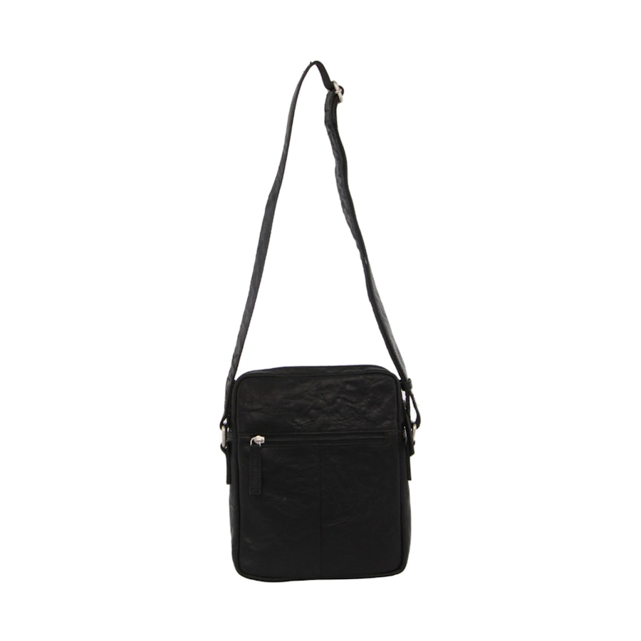 Pierre Cardin Zion Rustic Leather iPad Crossbody Bag Black Black