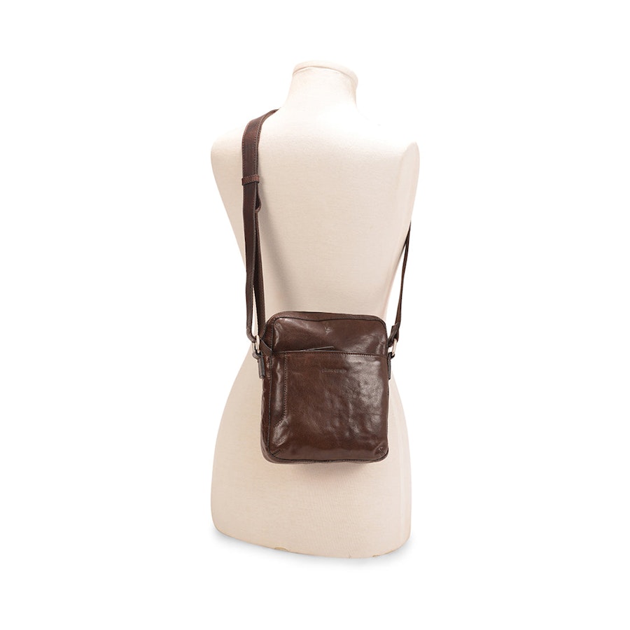 Pierre Cardin Sloan Rustic Leather Tablet Bag Brown Brown