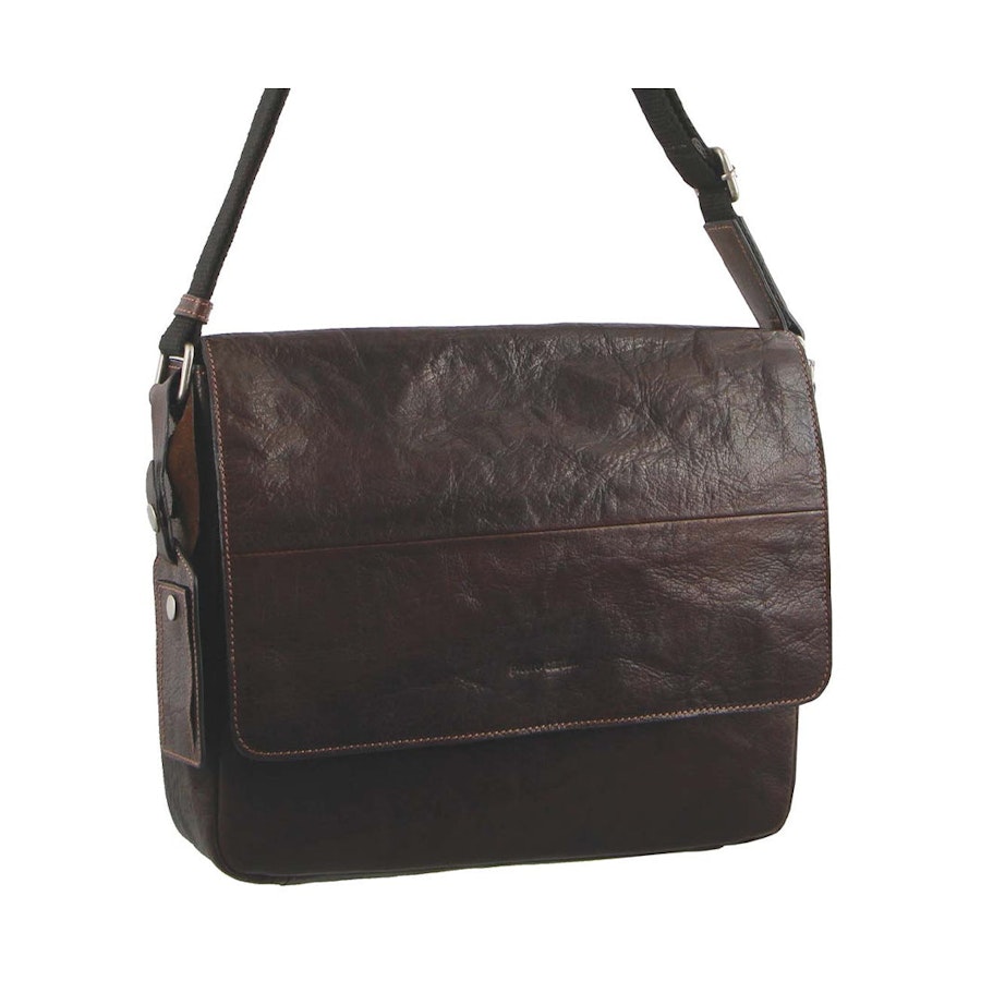 Pierre Cardin Duke Rustic Leather 13" Laptop Bag Brown Brown