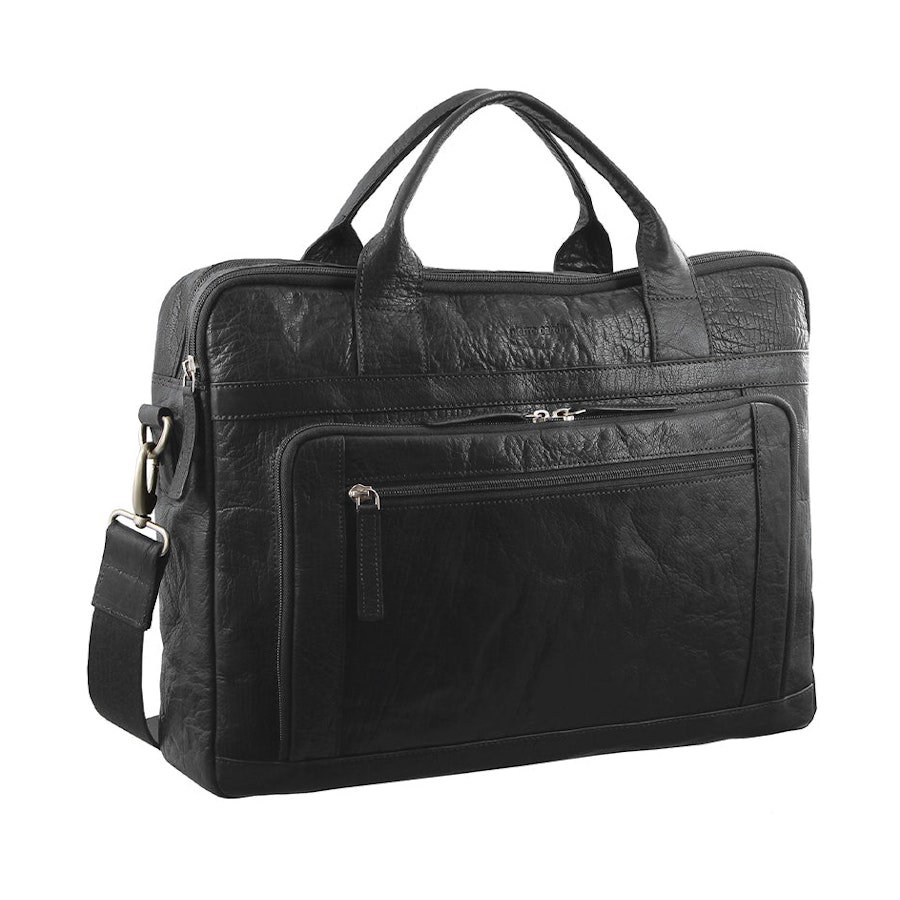 Pierre Cardin Sidney Rustic Leather 15" Laptop Bag Black Black