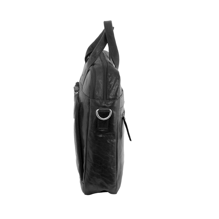Pierre Cardin Sidney Rustic Leather 15" Laptop Bag Black Black