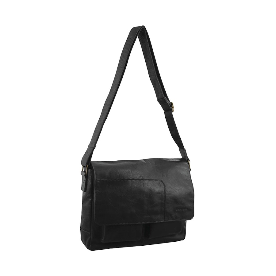 Pierre Cardin Mason Rustic Leather 13" Laptop Bag Black Black