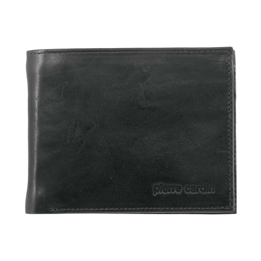 Pierre Cardin Theo RFID Mens Rustic Leather Wallet Black Black