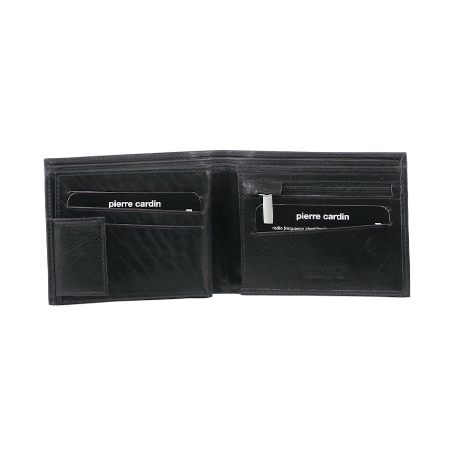 Pierre Cardin Theo RFID Mens Rustic Leather Wallet Black Black