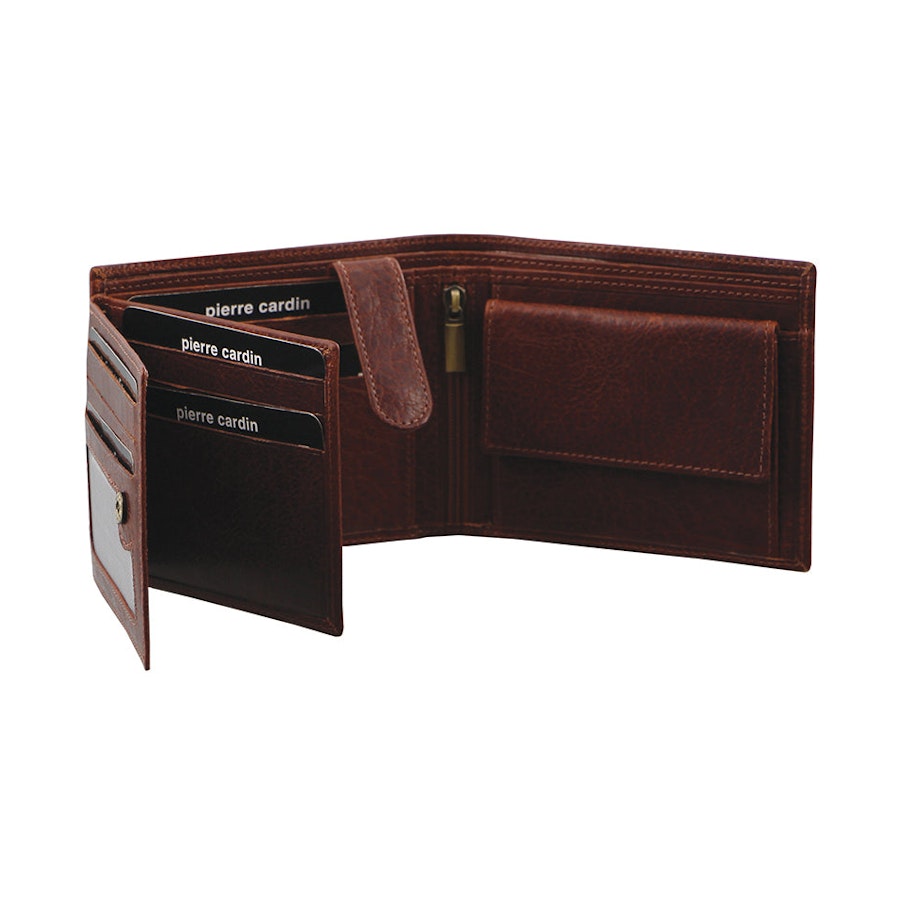 Pierre Cardin Blair Men's Rustic Leather RFID Wallet Chestnut Chestnut
