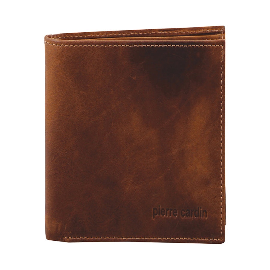 Pierre Cardin Ruben Men's Rustic Leather RFID Wallet Chestnut Chestnut