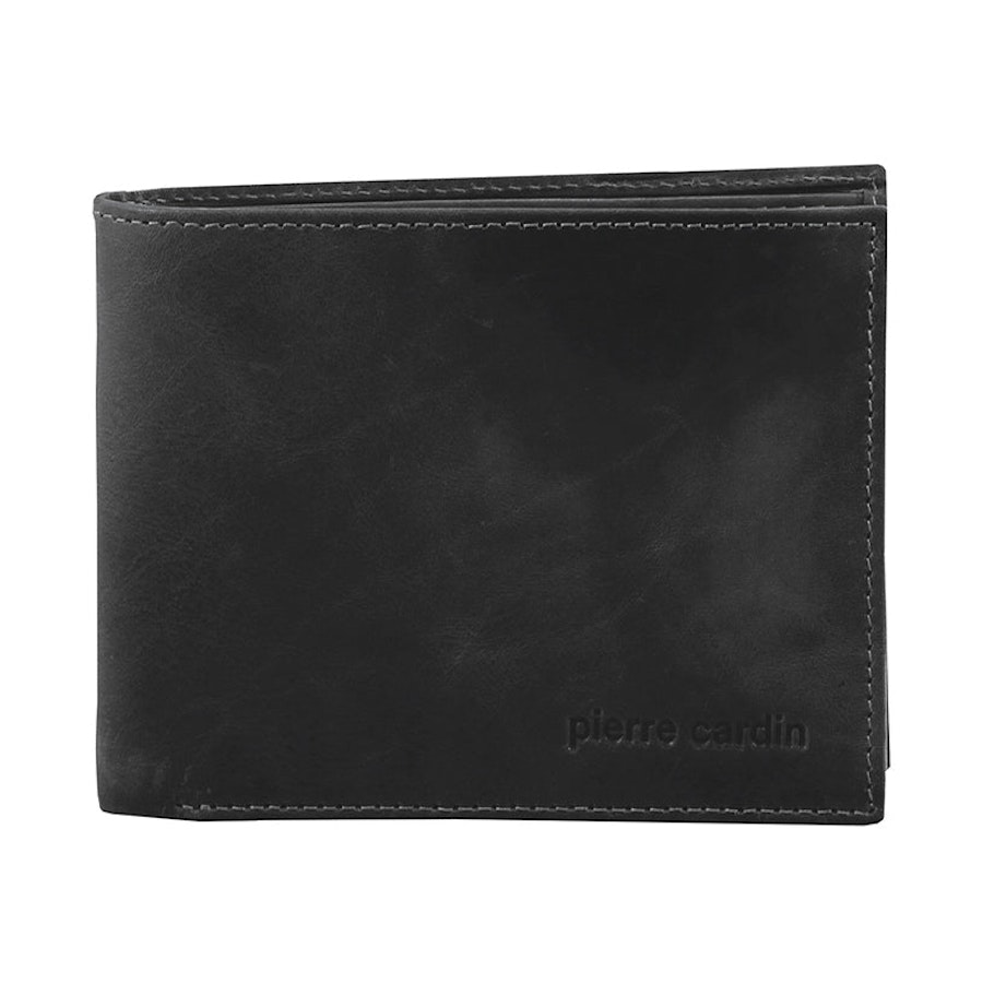 Pierre Cardin Xavier Men's Rustic Leather RFID Wallet Black Black