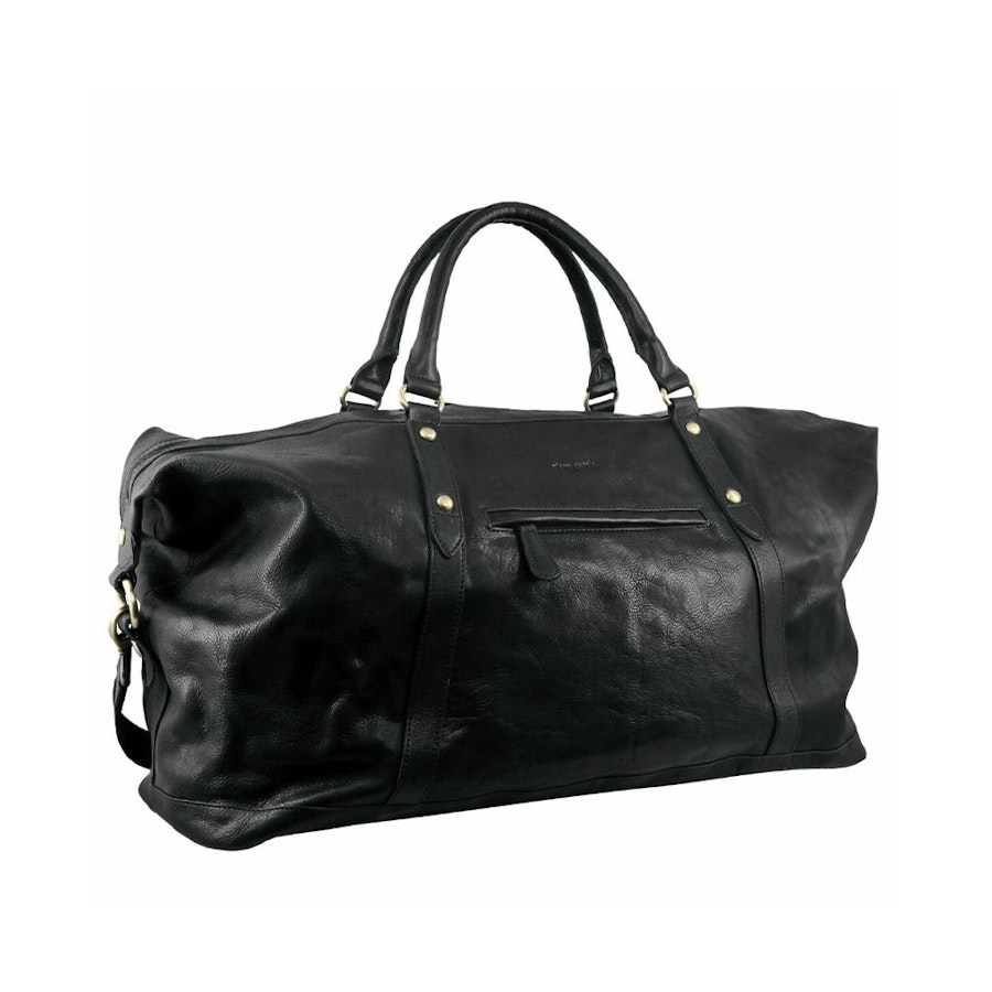 Pierre Cardin Kennedy Rustic Leather Overnight Duffle Bag Black Black