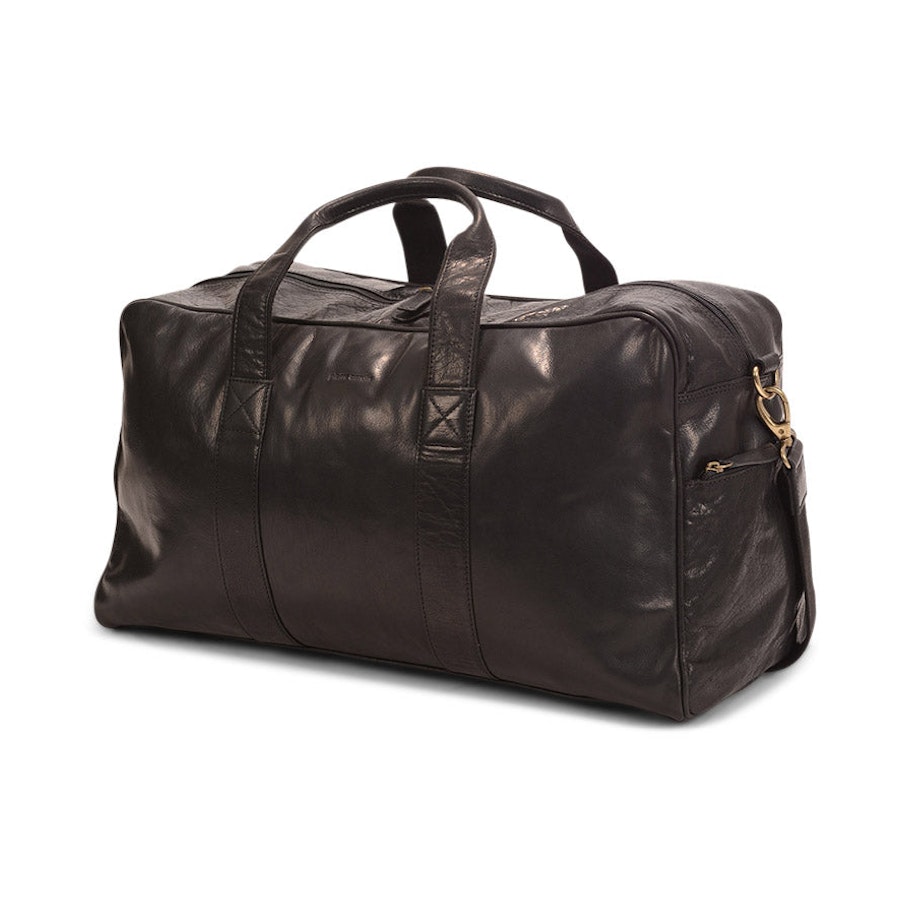 Pierre Cardin Parker Rustic Leather Overnight Duffle Bag Black Black