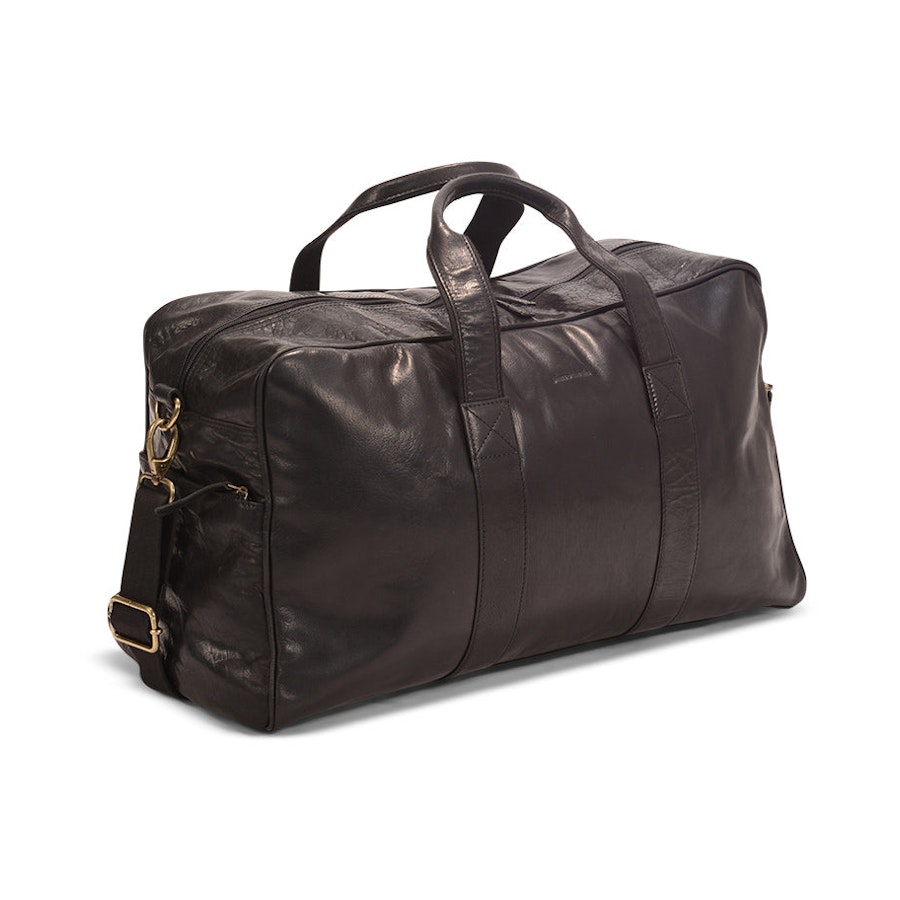 Pierre Cardin Parker Rustic Leather Overnight Duffle Bag Black Black