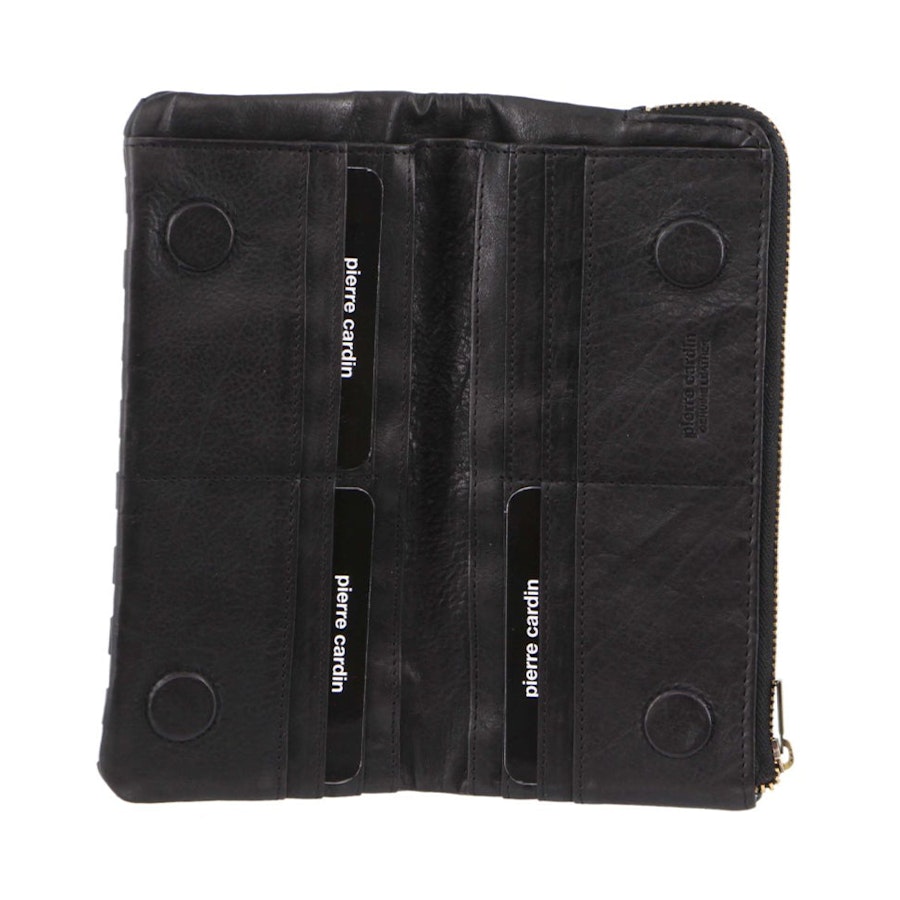 Pierre Cardin Sophia Women's Rustic Leather Wallet Black Black