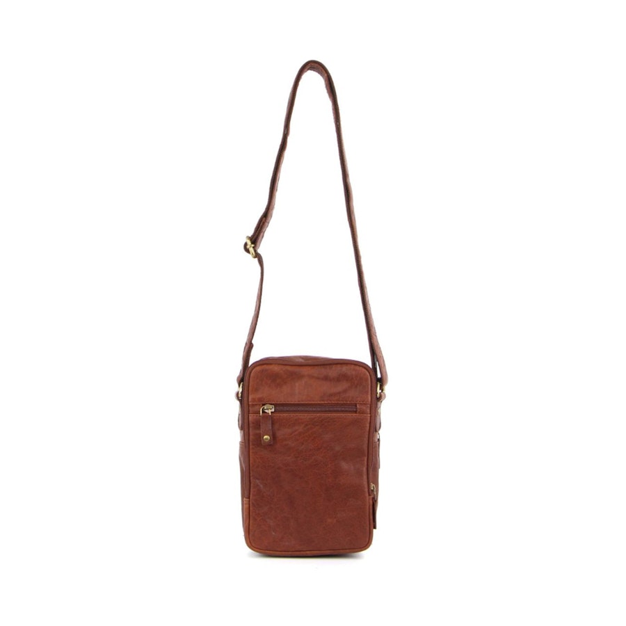 Pierre Cardin Percy Rustic Leather Crossbody iPad Bag Chestnut Chestnut