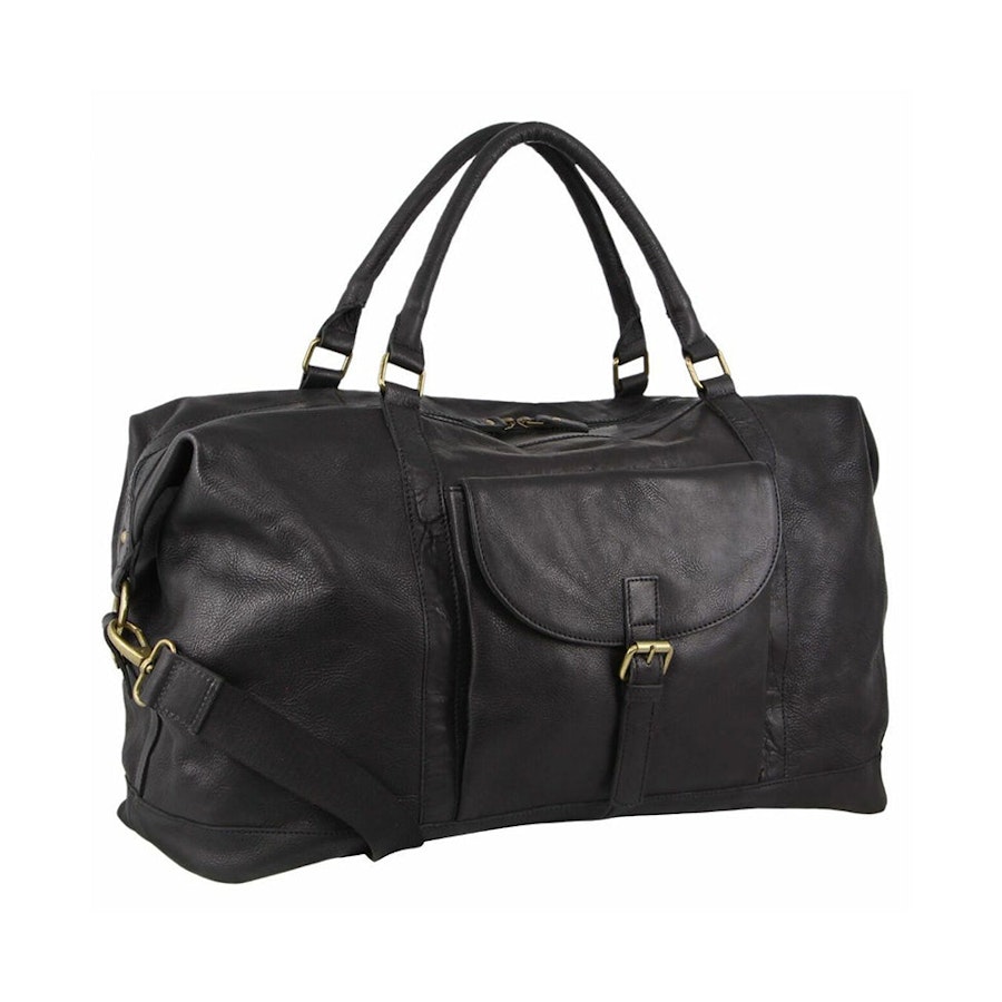 Pierre Cardin Andie Rustic Leather Overnight Duffle Bag Black Black
