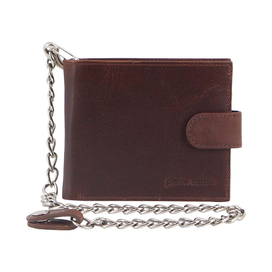 Pierre Cardin Ozzy Men's Rustic Leather Metal Chain Wallet Chestnut Chestnut