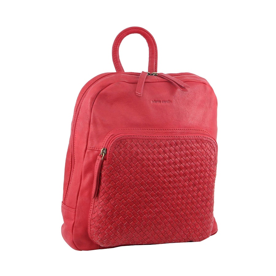 Pierre Cardin Hailey Women's Woven Leather Backpack Red Red