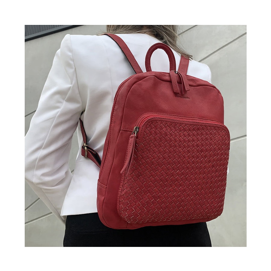 Pierre Cardin Hailey Women's Woven Leather Backpack Red Red
