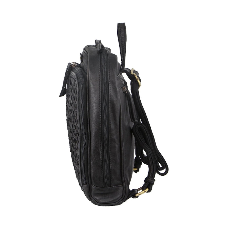 Pierre Cardin Sadie Women's Woven Leather Backpack Black Black