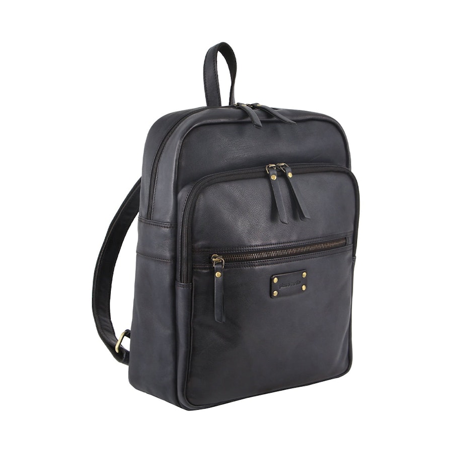 Pierre Cardin Lily Vintage Leather Laptop Backpack Black Black