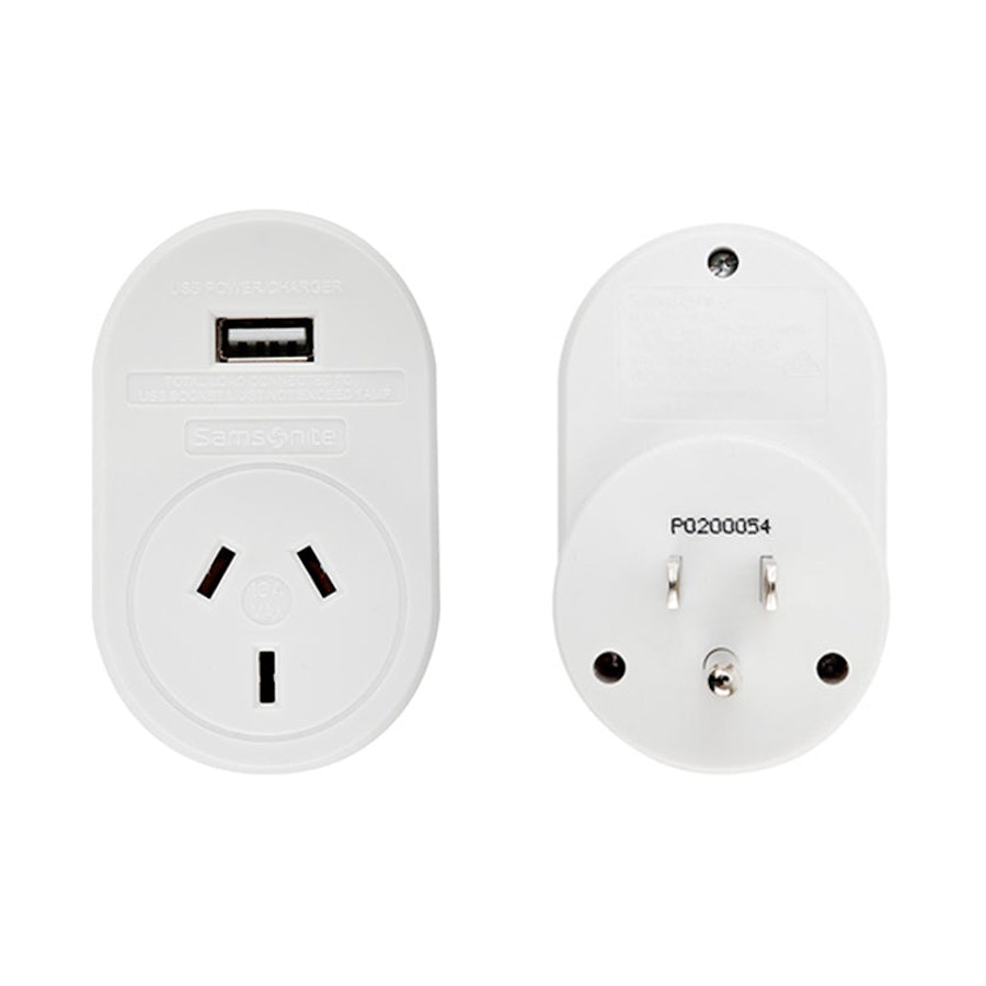 Samsonite NZ & AUS to USA Power Adapter with USB White White