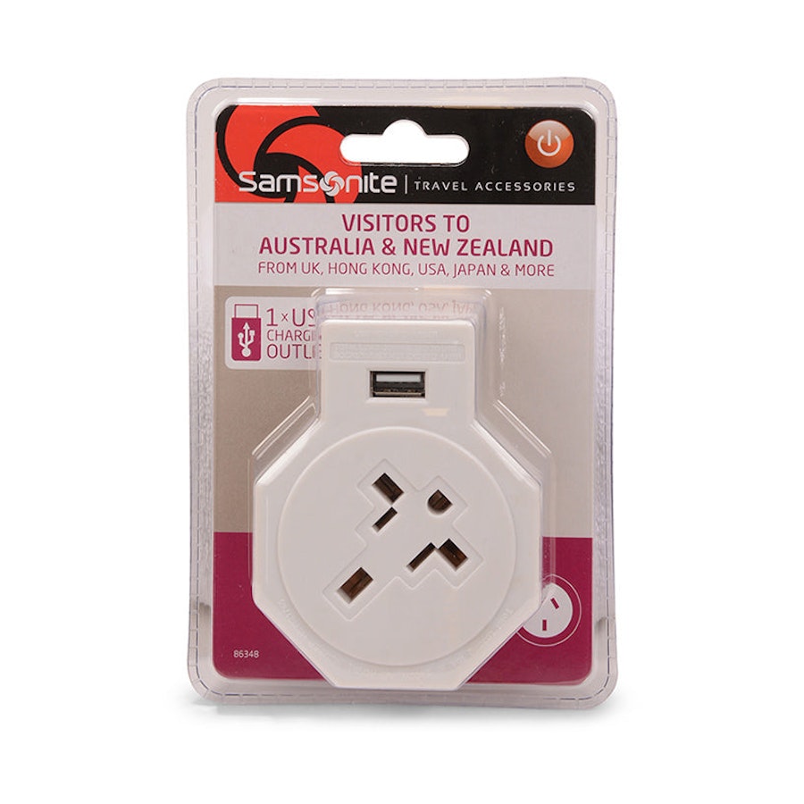 Samsonite USA & UK to NZ & AUS Power Adapter with USB White White